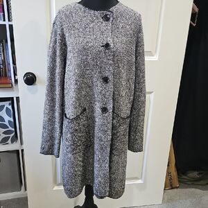 Liz Claiborne Black and Gray Tweed Cape Coat